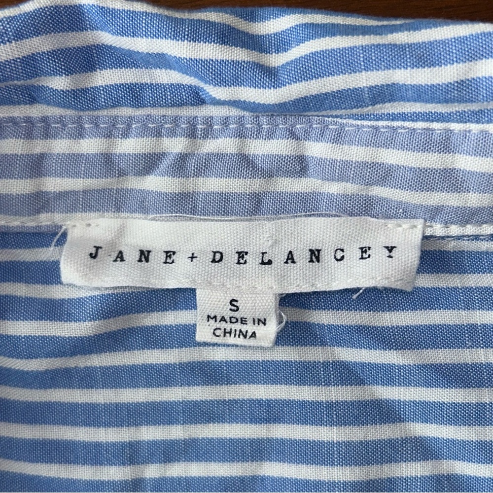 Jane + Delancey Blue Color Block Striped Long Sleeve Button Up Roll Cuff Shirt - Picture 5 of 7